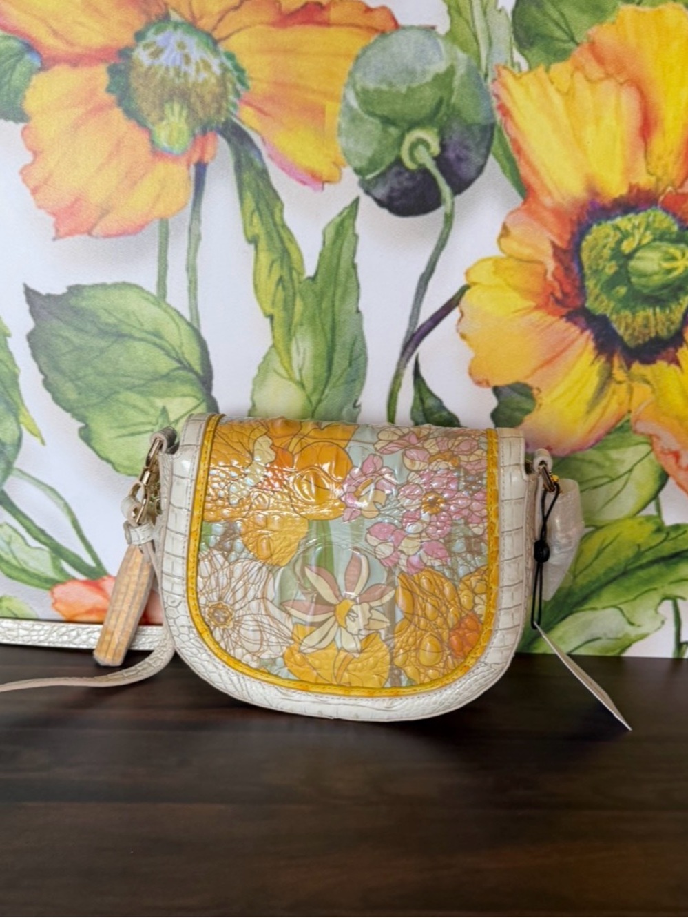 NWT Brahmin Briar Daffodil Pimlico Leather Crossbody - Beautiful Floral FIRM - Picture 9 of 10